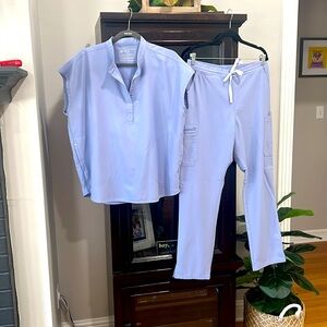 Figs Scrubs Set Vapor Blue Space Dye Rafaela Top L & Yola Skinny pant - L.